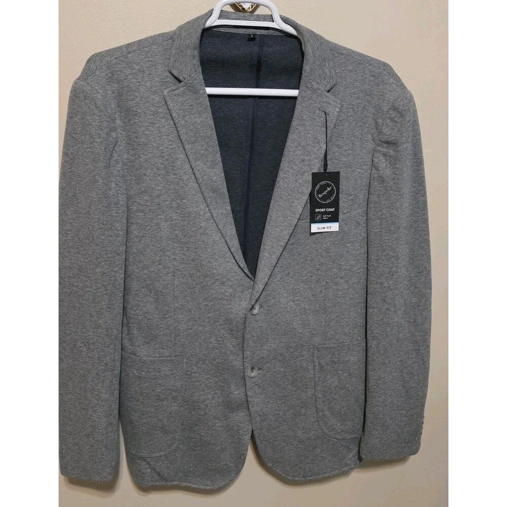 Bespoke New York Mens  Grey Slim Fit Cotton Blend Knit Sport Coat Blazer size L